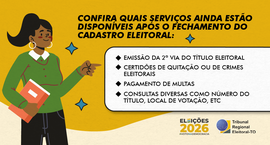 A imagem é um card informativo com fundo em tons de amarelo e bege, produzido pelo TRE-TO. À esq...