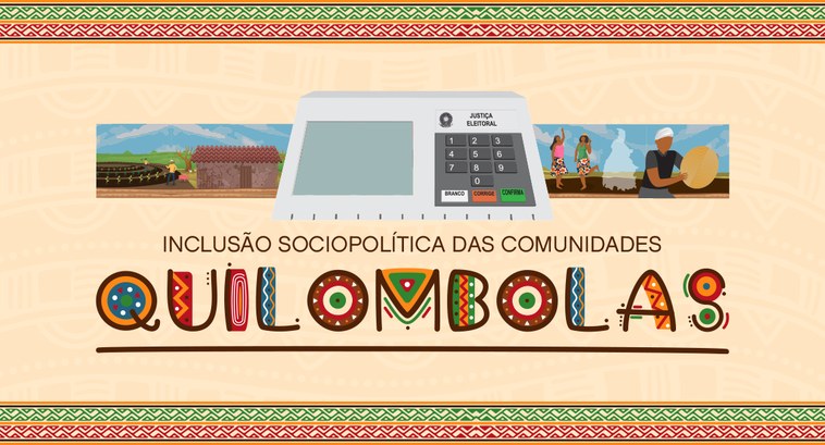 A imagem tem como tema a inclusão sociopolítica das comunidades quilombolas. No centro, há uma u...
