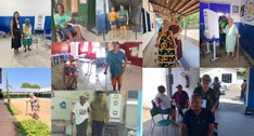 A imagem reúne fotografias de eleitoras e eleitores idosos e de pessoas com deficiência durante ...