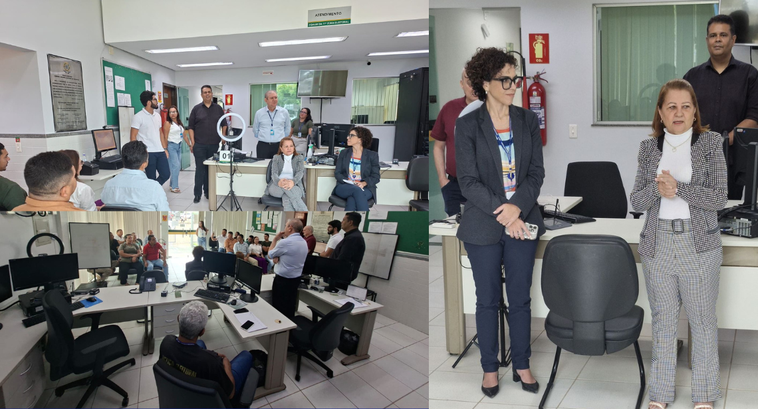 A imagem é uma montagem de três fotos que registram uma reunião, vinculada à Justiça Eleitoral. ...