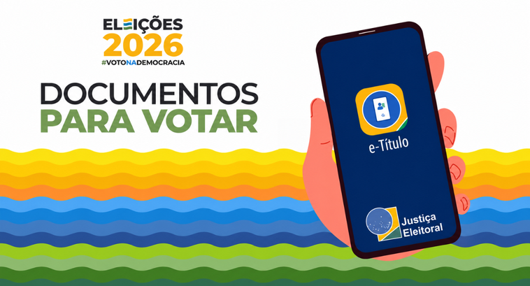#ParaTodosVerem: A imagem apresenta a identidade visual das Eleições 2026, com o título “Documen...