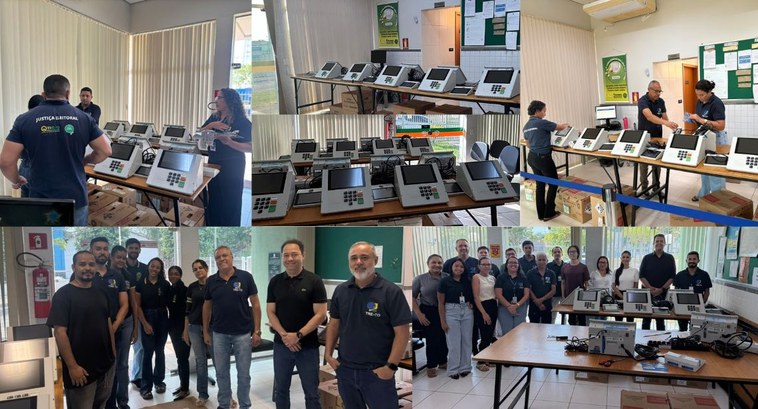 A imagem é uma colagem composta por seis fotografias que mostram os preparativos e as equipes da...