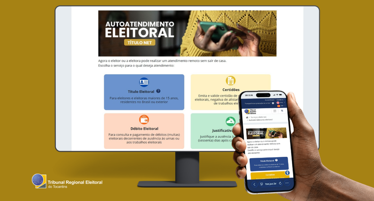 A imagem mostra uma tela de computador exibindo o sistema de autoatendimento eleitoral (Título N...