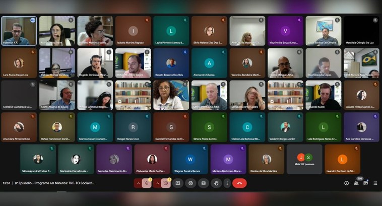Novembro Azul: 8ª edição do “Programa 60 Minutos: TRE-TO Socializando Conhecimentos” conscientiza sobre o câncer de próstata A imagem mostra uma reunião virtual realizada por videoconferência, com dezenas de participantes...