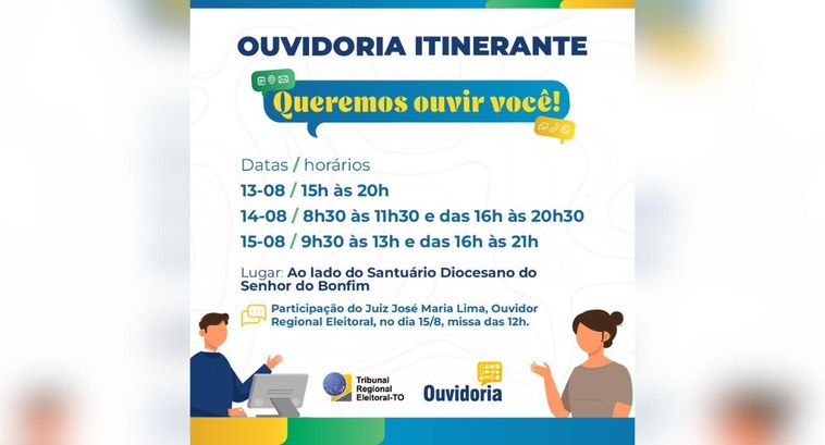 Ouvidoria do TRE-TO levará atendimento e informações durante Romaria do Nosso Senhor do Bonfim Ouvidoria do TRE-TO levará atendimento e informações durante Romaria do Nosso Senhor do Bonfim