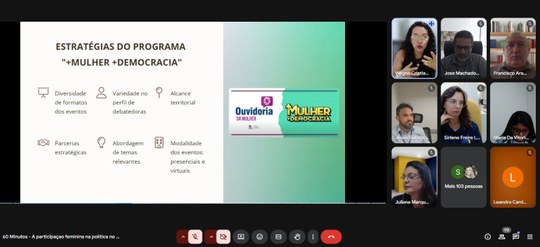 A imagem mostra uma reunião virtual, pelo Google Meet. O encontro contou com a participação de d...