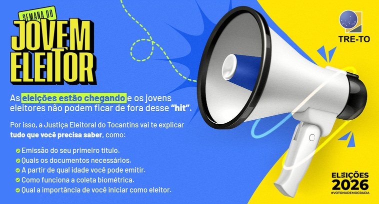 Semana do Jovem Eleitor: TRE-TO promove campanha de orientação aos eleitores de 16 e 17 anos Desta segunda-feira, 16, até o dia 20, sexta, diversos conteúdos focados no jovem eleitor serão ...
