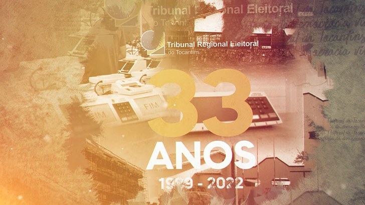 Imagem colorida com ilustração comemorativa aos 33 anos de instalação da Justiça Eleitoral do To...
