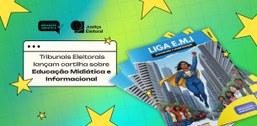 A imagem mostra capas coloridas de uma cartilha chamada “Liga E.M.I – Educação Midiática e Infor...