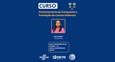 A imagem é um card de divulgação de um curso com fundo azul escuro e detalhes em amarelo e branc...