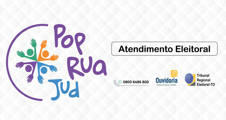 Justiça Eleitoral do Tocantins participa do 3° Mutirão Pop Rua Jud nesta sexta-feira, em Araguaína A imagem apresenta um fundo branco com uma textura sutil de padrões geométricos, onde se destaca...