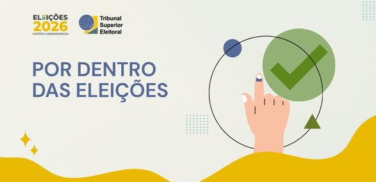 Identidade visual da série Por Dentro das Eleições. Na imagem, aparecem as logos do TSE e das El...