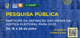 Banner com fundo azul que tem informações da pesquisa para definir as metas da Justiça Eleitoral...