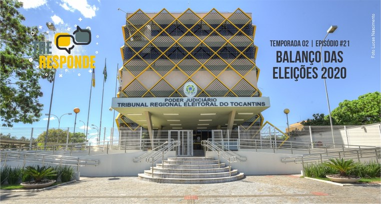 Imagem da fachada do prédio sede do Tribunal Regional Eleitoral do Tocantins, em Palmas. Logo do...