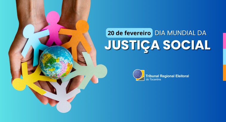 A imagem é um card institucional com fundo em tons de azul degradê. À esquerda, duas mãos segura...