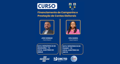 A imagem é um card de divulgação de um curso com fundo azul escuro e detalhes em amarelo e branc...