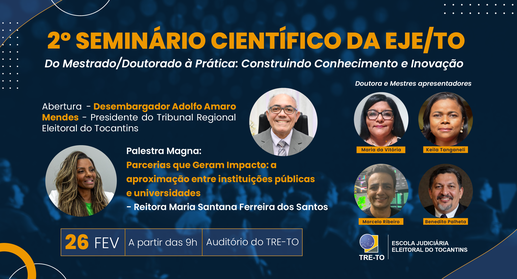 A imagem é um card institucional de divulgação do 2º Seminário Científico da EJE/TO. O fundo é e...